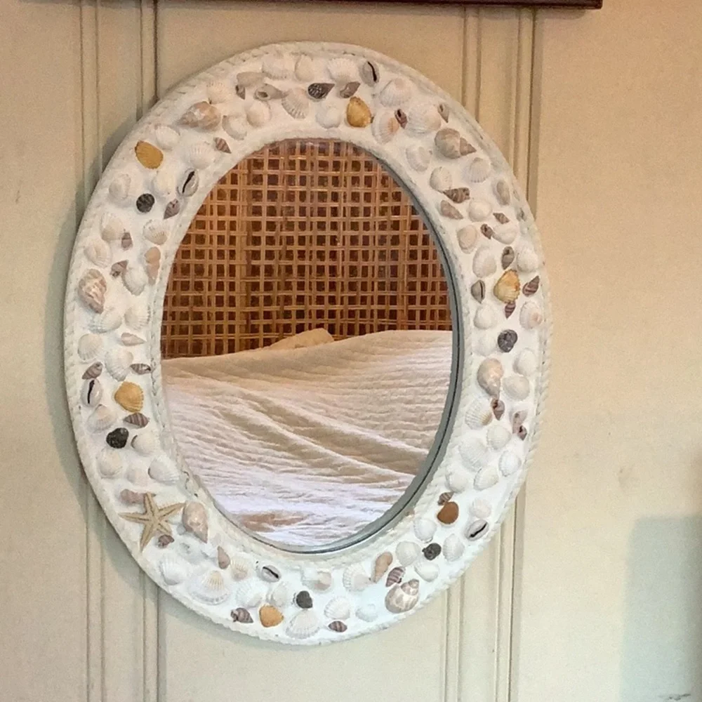 Vintage Chalk-ware Seashell Encrusted Oval Mirror